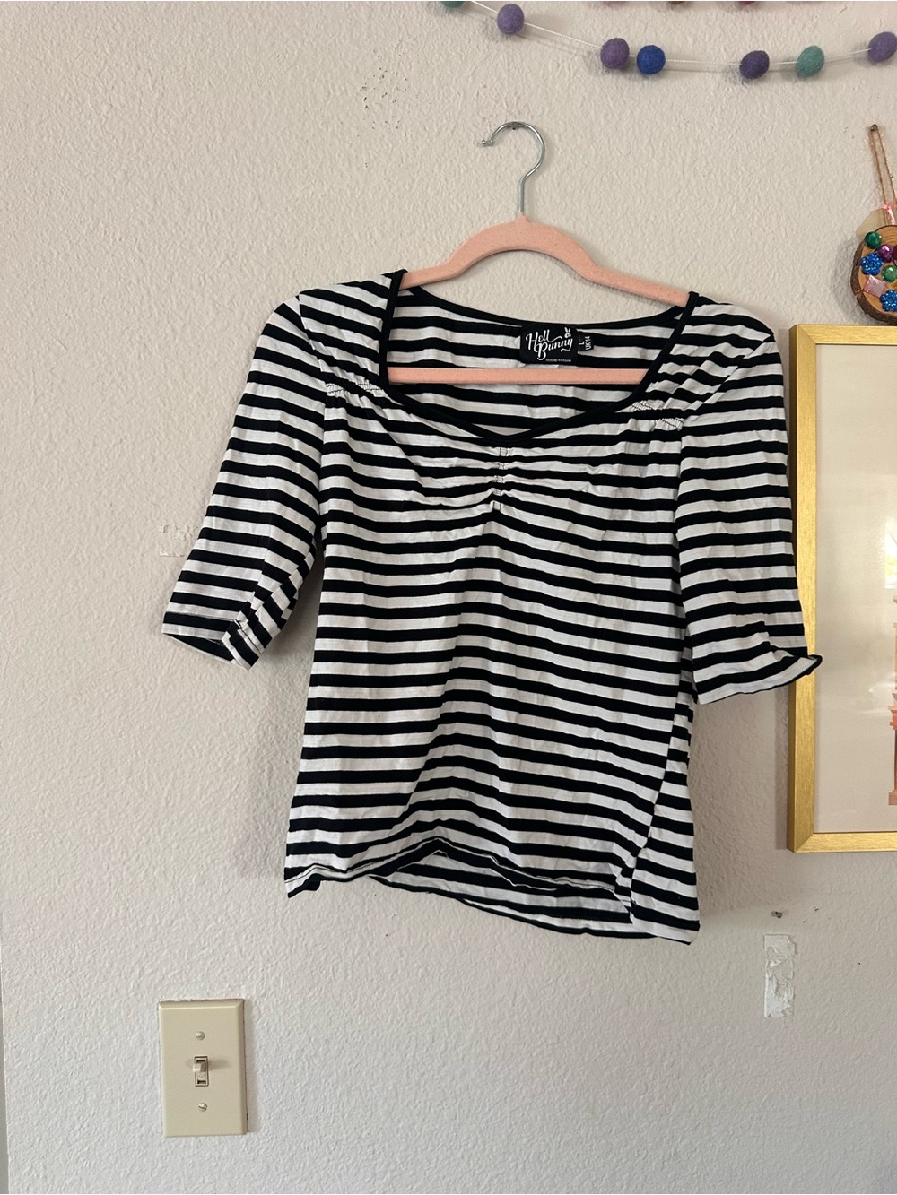 Hell Bunny L Black and White Striped Sweetheart Blouse